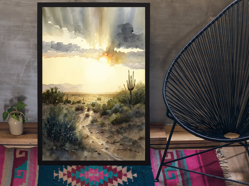 Desert Sunset Print Colorful Watercolor Wall Art Southwest Landscape Gift Saguaro Cactus Beautiful Nature Home Decor