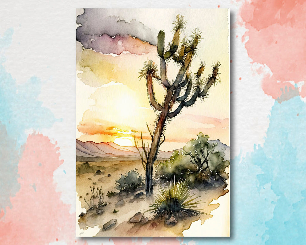 Desert Sunset Print Colorful Watercolor Wall Art Southwest Landscape Gift Saguaro Cactus Beautiful Nature Home Decor