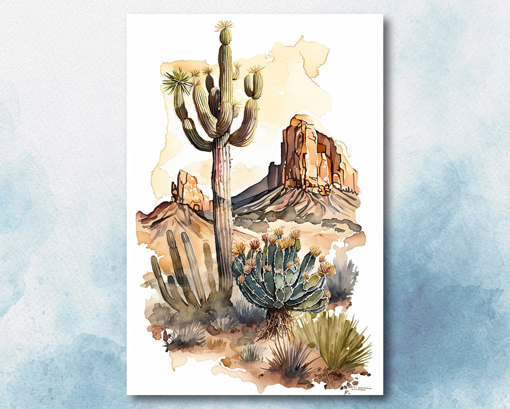 Desert Landscape Print Colorful Watercolor Wall Art Southwest Gift Saguaro Cactus Beautiful Nature Home Decor