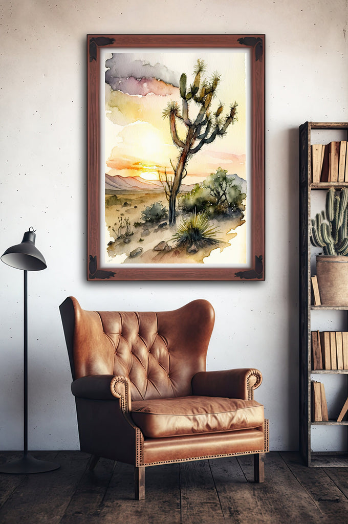 Desert Sunset Print Colorful Watercolor Wall Art Southwest Landscape Gift Saguaro Cactus Beautiful Nature Home Decor