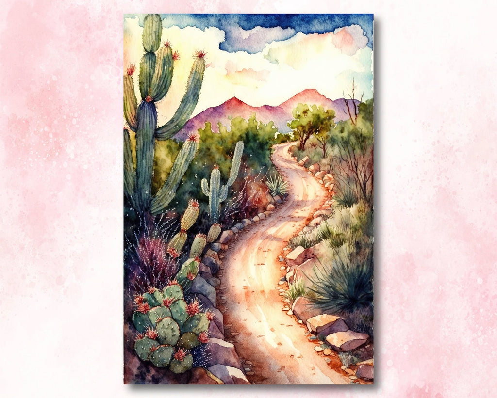 Desert Landscape Print Colorful Watercolor Wall Art Southwest Gift Saguaro Cactus Beautiful Nature Home Decor