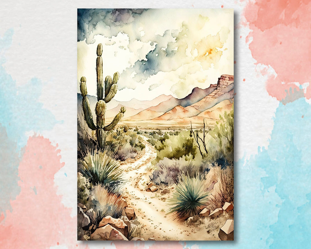 Desert Landscape Print Colorful Watercolor Wall Art Southwest Gift Saguaro Cactus Beautiful Nature Home Decor