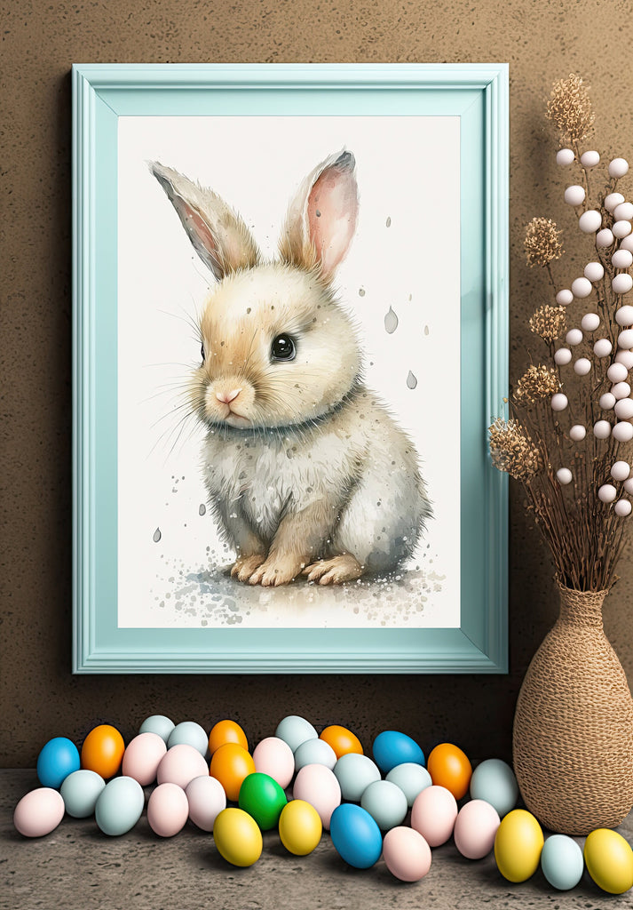 Baby Bunny Rabbit Watercolor Print Easter Pet Wall Art Cute Spring Gift Animal Home Decor