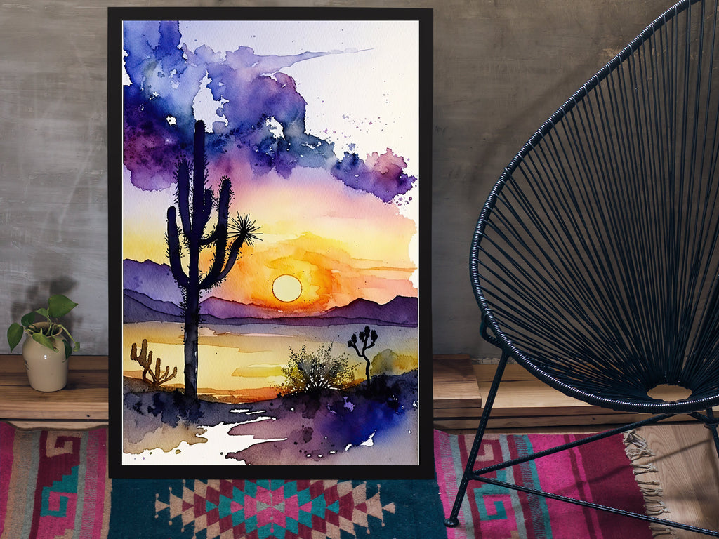 Desert Sunset Print Colorful Watercolor Wall Art Southwest Landscape Gift Saguaro Cactus Beautiful Nature Home Decor