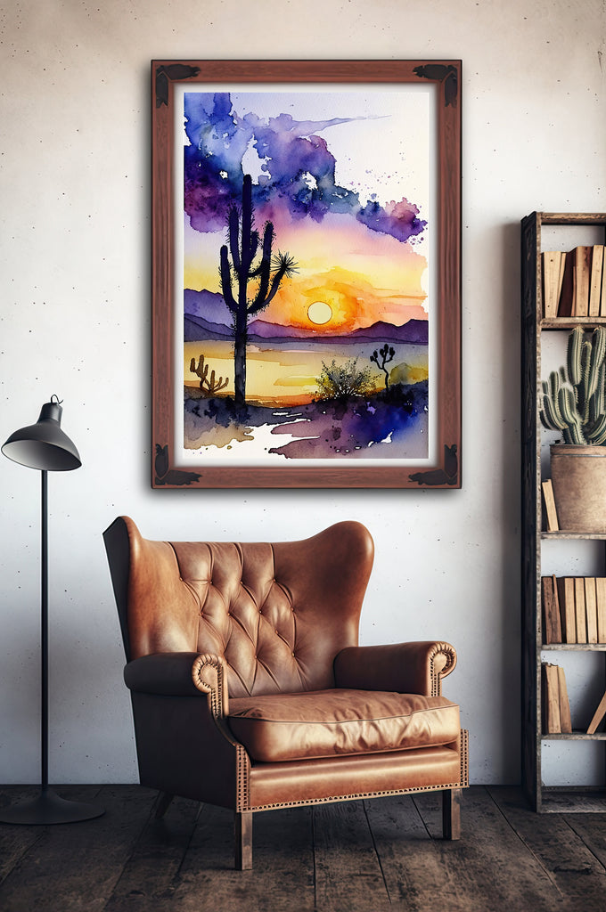 Desert Sunset Print Colorful Watercolor Wall Art Southwest Landscape Gift Saguaro Cactus Beautiful Nature Home Decor