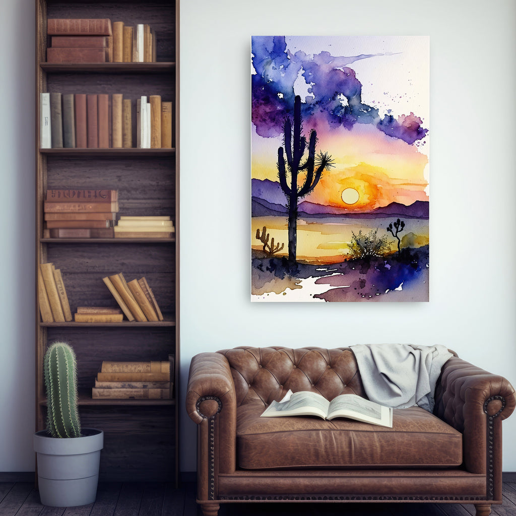 Desert Sunset Print Colorful Watercolor Wall Art Southwest Landscape Gift Saguaro Cactus Beautiful Nature Home Decor