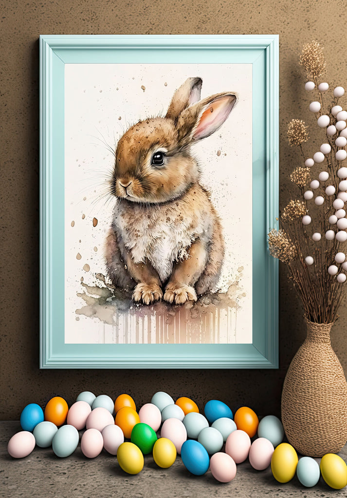 Baby Bunny Rabbit Watercolor Print Easter Pet Wall Art Cute Spring Gift Animal Home Decor