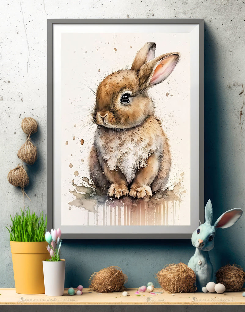 Baby Bunny Rabbit Watercolor Print Easter Pet Wall Art Cute Spring Gift Animal Home Decor