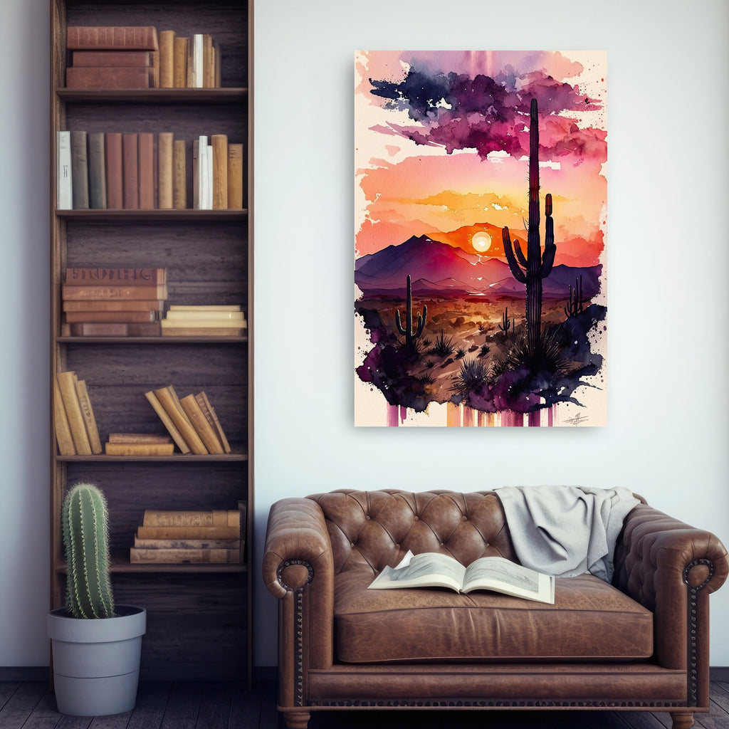 Desert Sunset Print Colorful Watercolor Wall Art Southwest Landscape Gift Saguaro Cactus Beautiful Nature Home Decor