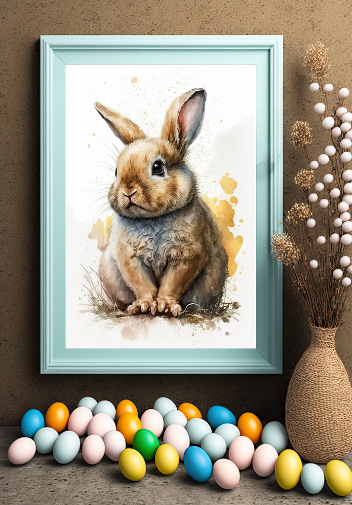 Baby Bunny Rabbit Watercolor Print Easter Pet Wall Art Cute Spring Gift Animal Home Decor