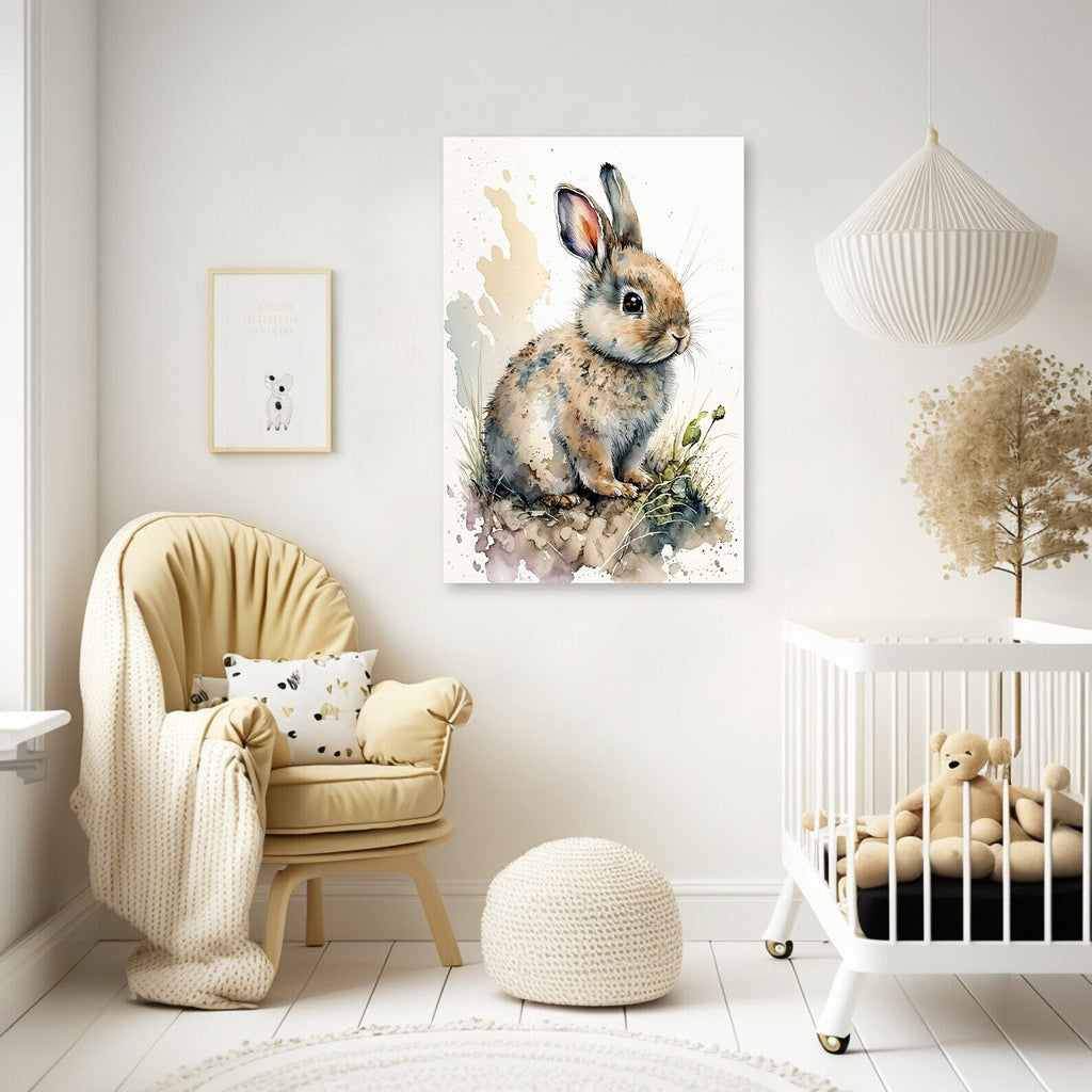 Baby Bunny Rabbit Watercolor Print Easter Pet Wall Art Cute Spring Gift Animal Home Decor