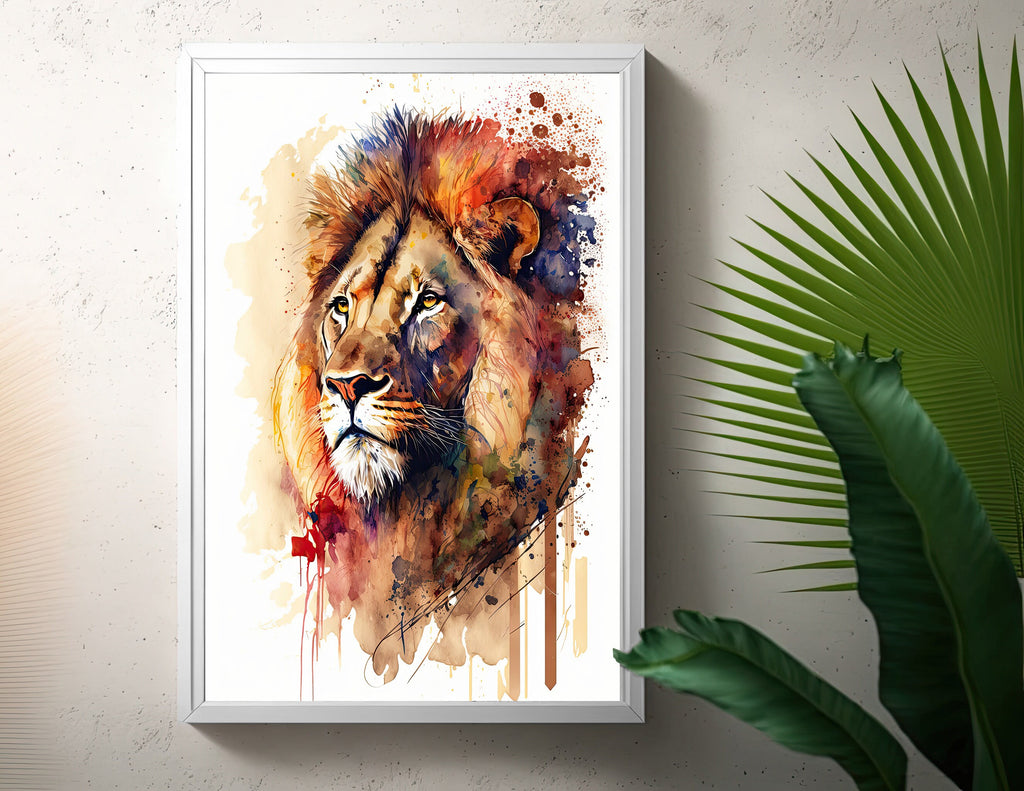 Lion Watercolor Print African Nature Wall Art Wildlife Gift Animal Home Decor