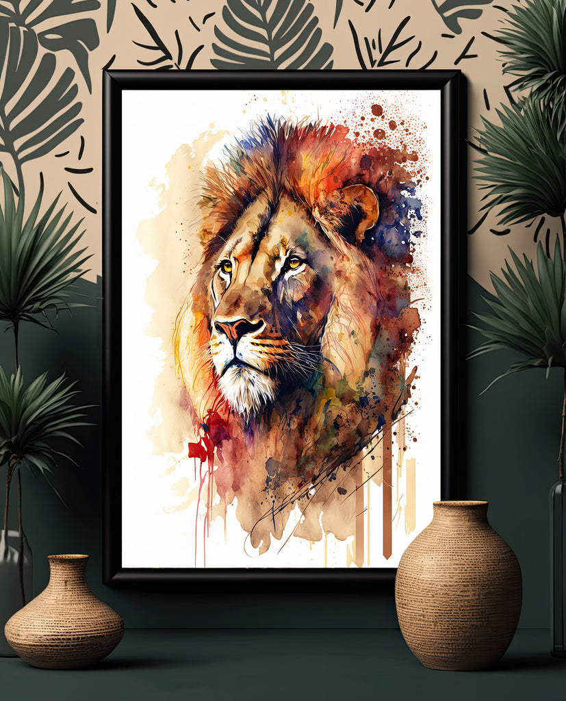 Lion Watercolor Print African Nature Wall Art Wildlife Gift Animal Home Decor