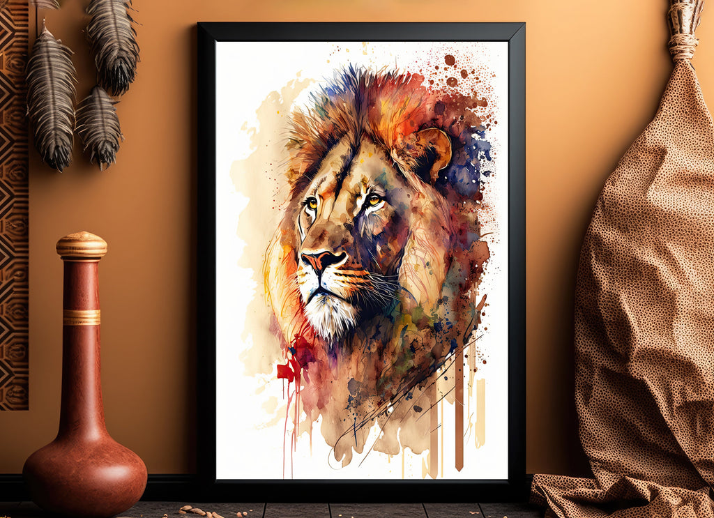 Lion Watercolor Print African Nature Wall Art Wildlife Gift Animal Home Decor