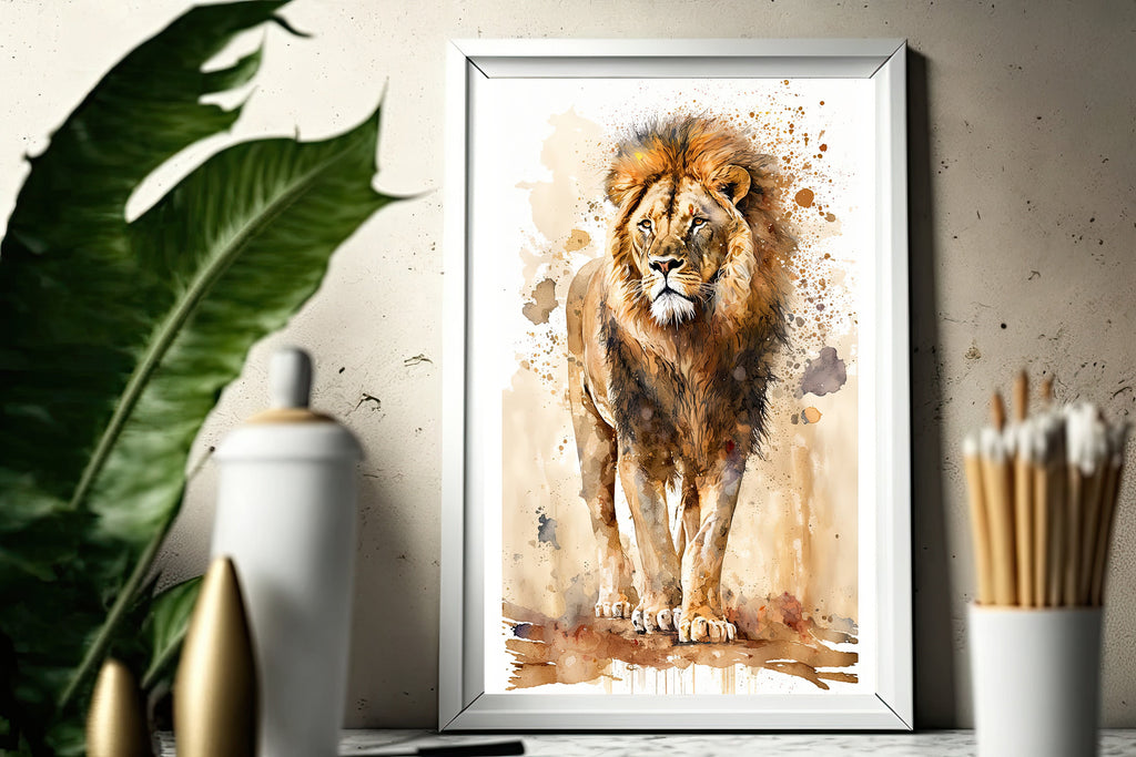 Lion Watercolor Print African Nature Wall Art Wildlife Gift Animal Home Decor