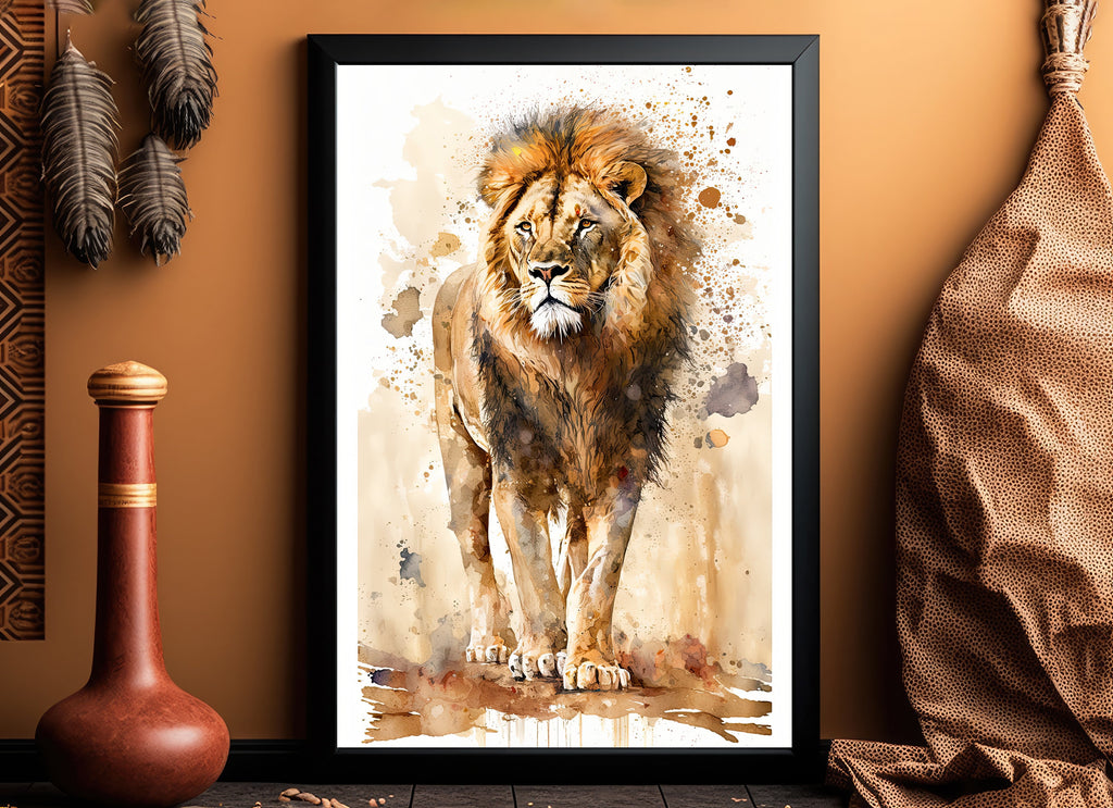 Lion Watercolor Print African Nature Wall Art Wildlife Gift Animal Home Decor