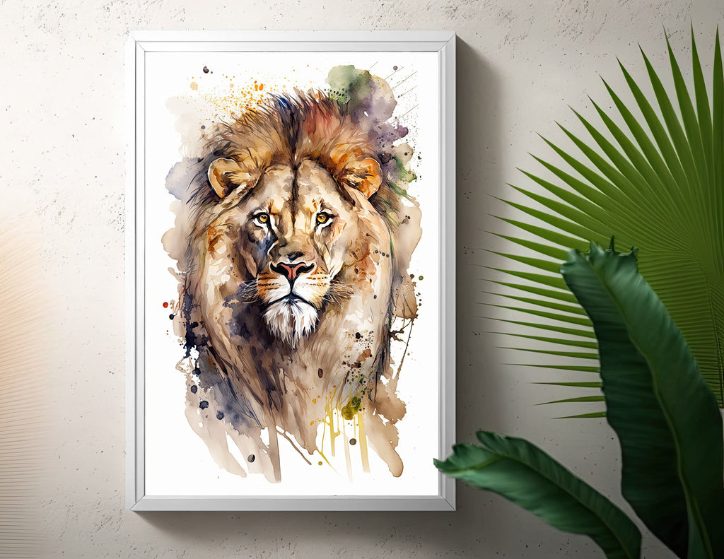 Lion Watercolor Print African Nature Wall Art Wildlife Gift Animal Home Decor