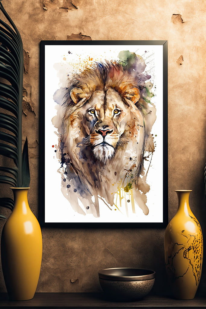 Lion Watercolor Print African Nature Wall Art Wildlife Gift Animal Home Decor