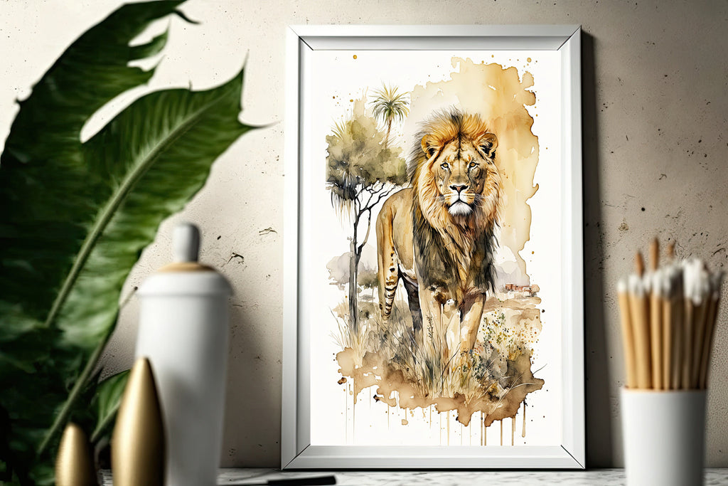 Lion Watercolor Print African Nature Wall Art Wildlife Gift Animal Home Decor