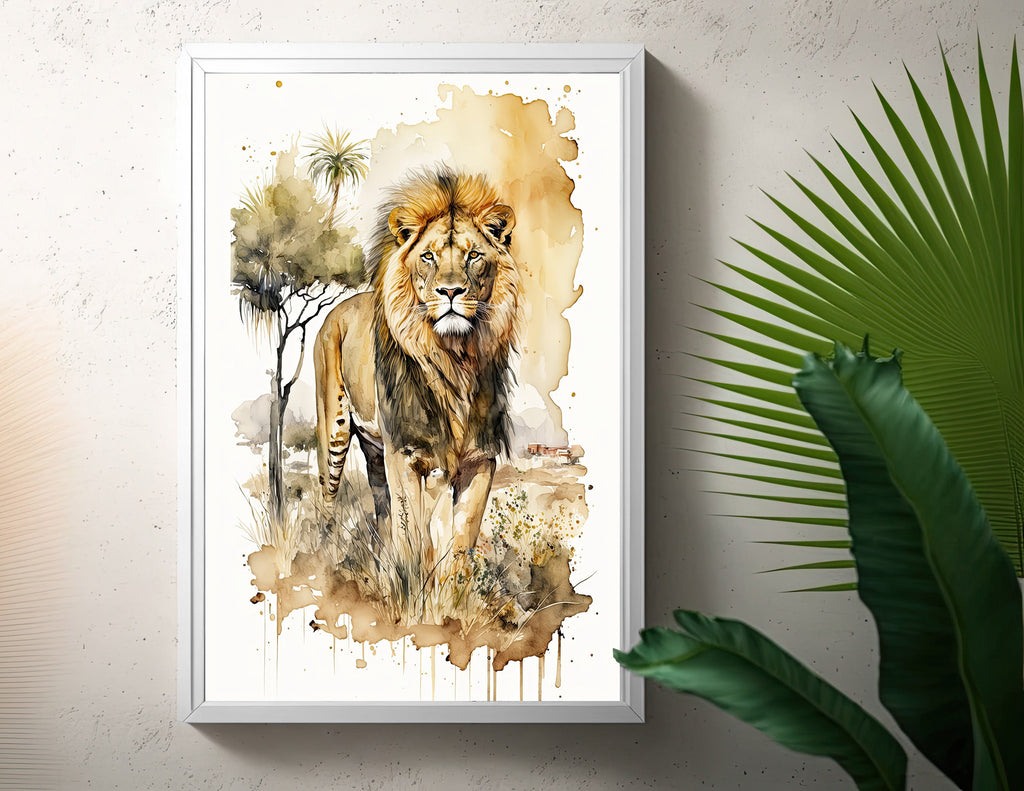 Lion Watercolor Print African Nature Wall Art Wildlife Gift Animal Home Decor