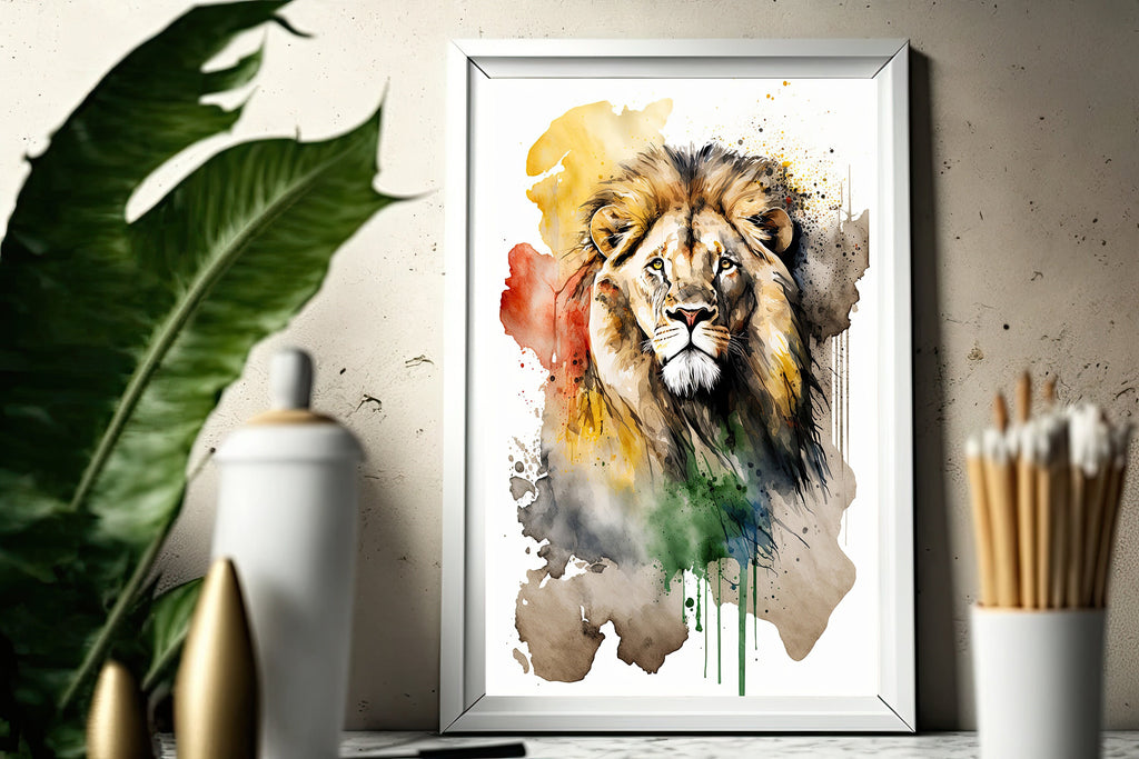 Lion Watercolor Print African Nature Wall Art Wildlife Gift Animal Home Decor