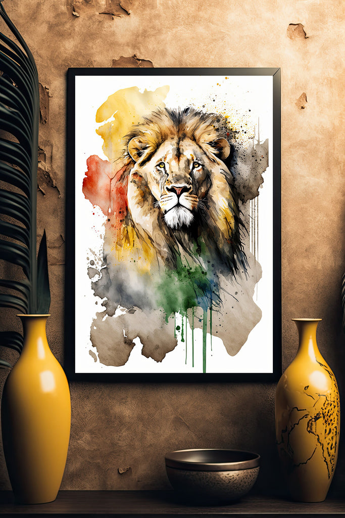 Lion Watercolor Print African Nature Wall Art Wildlife Gift Animal Home Decor