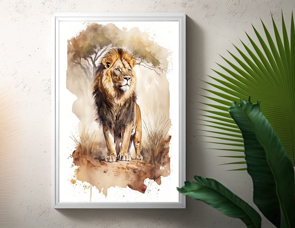 Lion Watercolor Print African Nature Wall Art Wildlife Gift Animal Home Decor