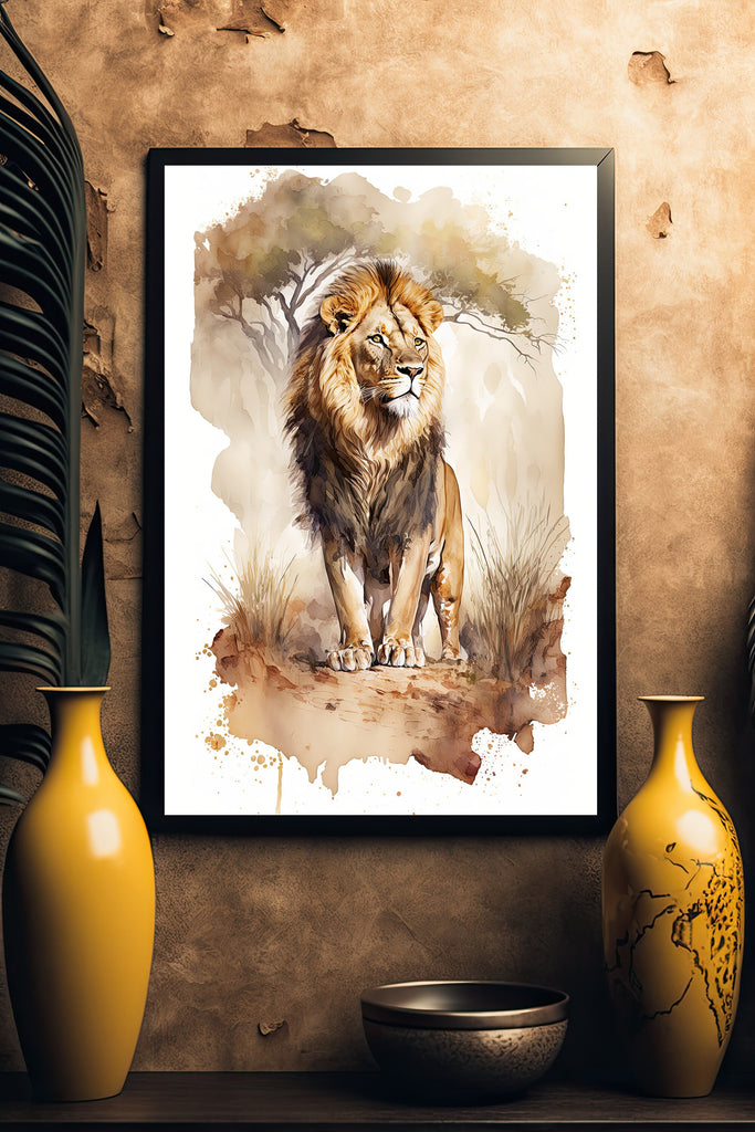 Lion Watercolor Print African Nature Wall Art Wildlife Gift Animal Home Decor