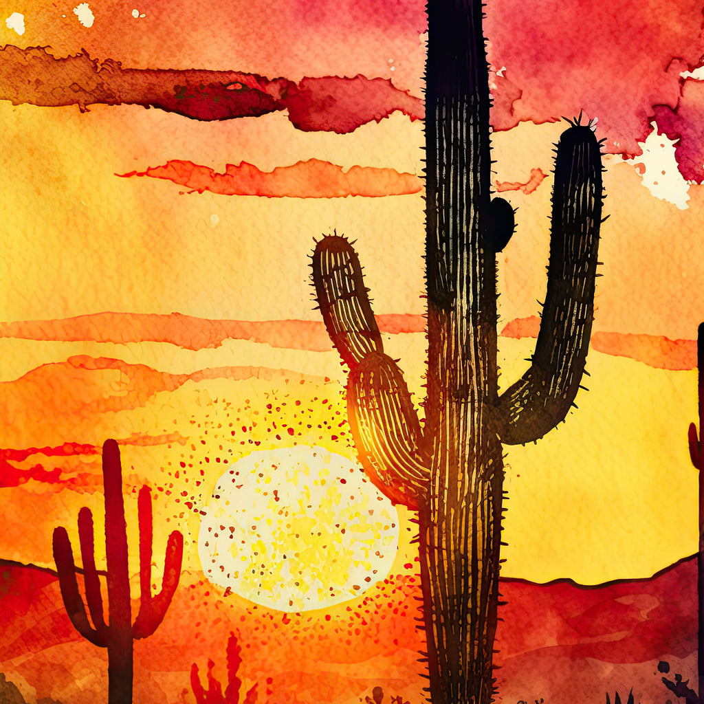 Desert Sunset Print Colorful Watercolor Wall Art Southwest Landscape Gift Saguaro Cactus Beautiful Nature Home Decor