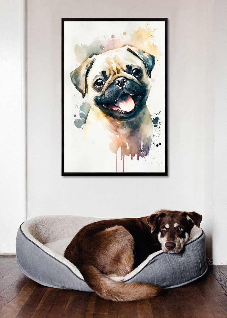 Pug Dog Watercolor Print Cute Pet Keepsake Wall Art Dog Lover Gift Adorable Canine Home Decor for Puppy Dog Lovers!