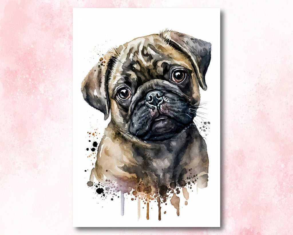 Pug Dog Watercolor Print Cute Pet Keepsake Wall Art Dog Lover Gift Adorable Canine Home Decor for Puppy Dog Lovers!