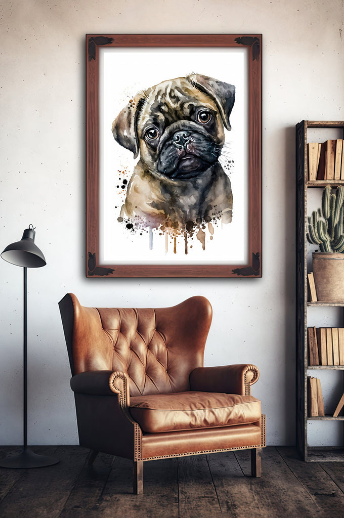 Pug Dog Watercolor Print Cute Pet Keepsake Wall Art Dog Lover Gift Adorable Canine Home Decor for Puppy Dog Lovers!