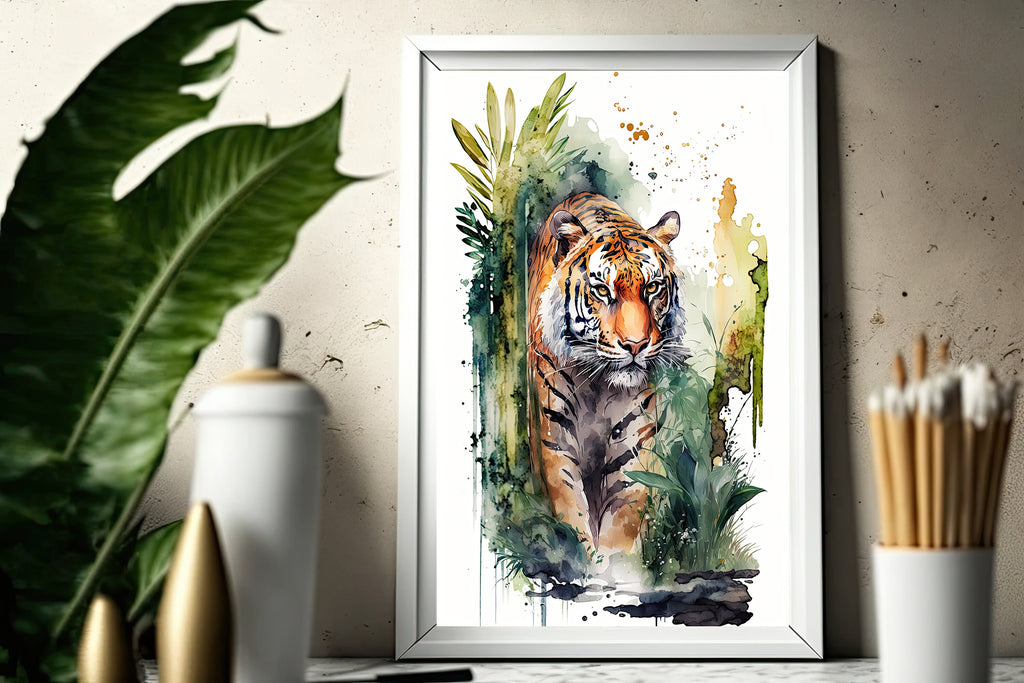 Tiger Watercolor Print Jungle Cat Nature Wall Art Wildlife Gift Animal Home Decor