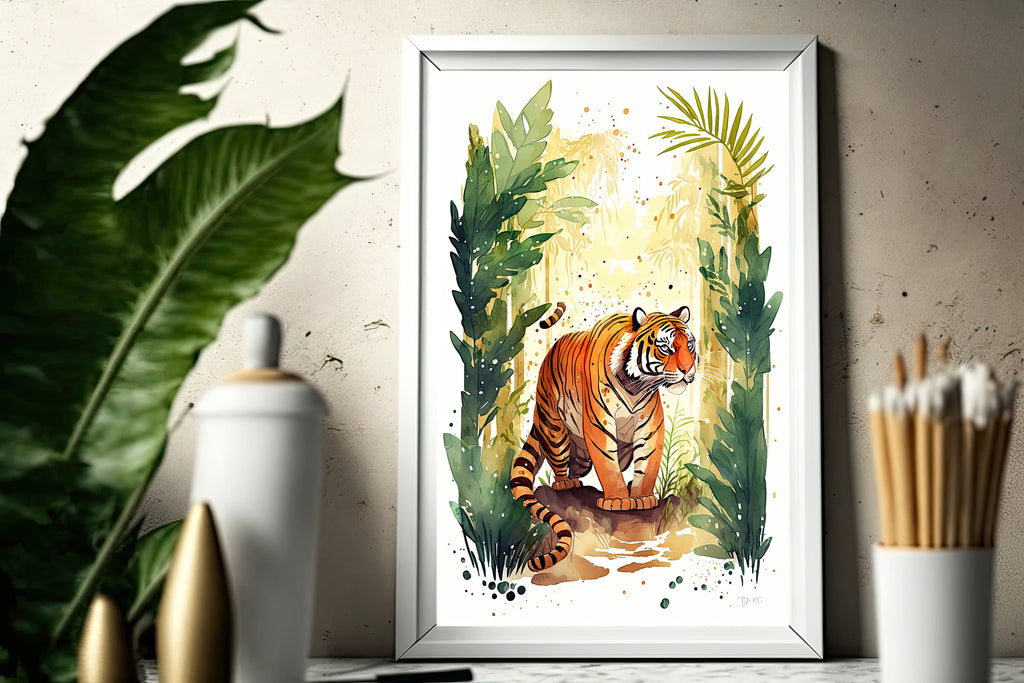 Tiger Watercolor Print Jungle Cat Nature Wall Art Wildlife Gift Animal Home Decor