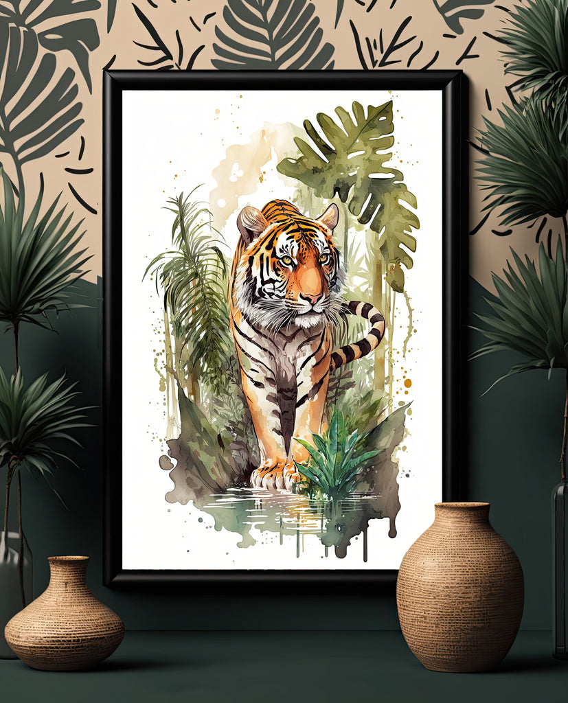 Tiger Watercolor Print Jungle Cat Nature Wall Art Wildlife Gift Animal Home Decor