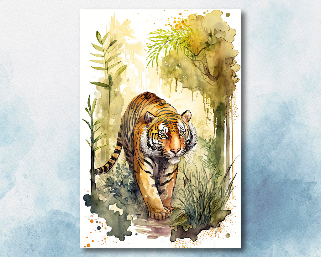 Tiger Watercolor Print Jungle Cat Nature Wall Art Wildlife Gift Animal Home Decor