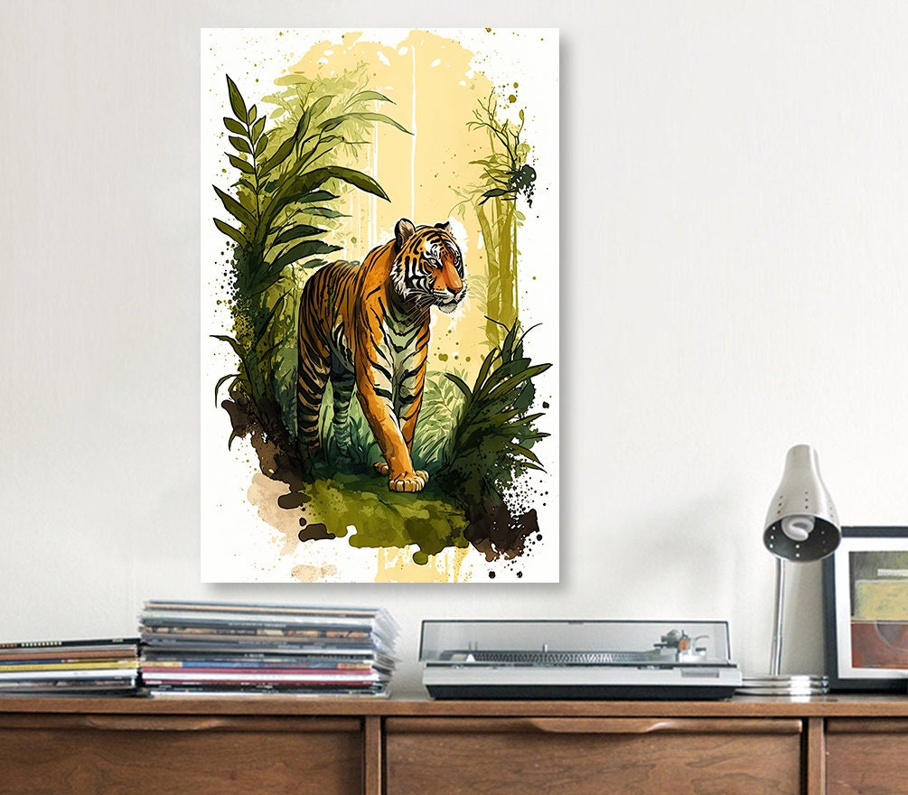 Tiger Watercolor Print Jungle Cat Nature Wall Art Wildlife Gift Animal Home Decor