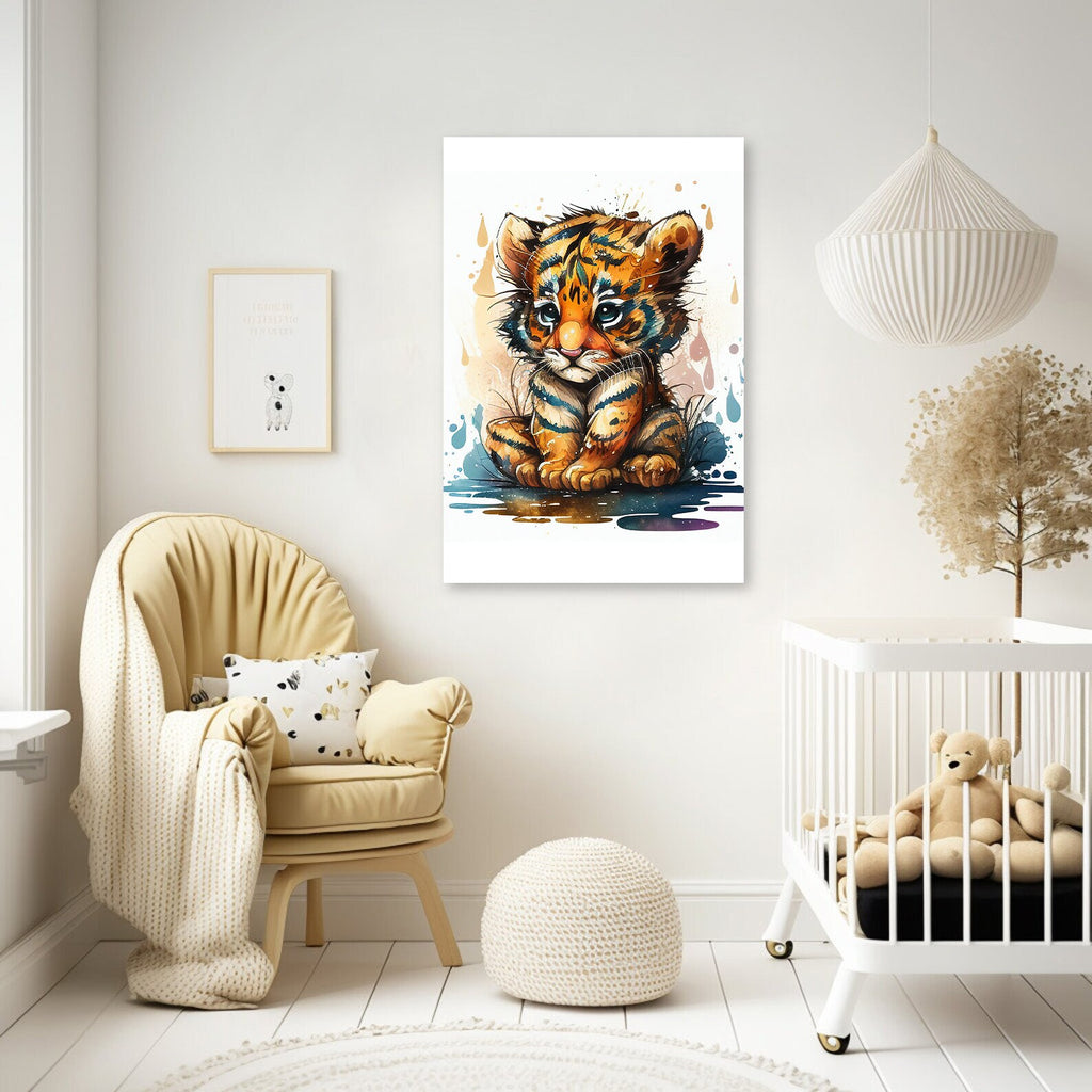 Baby Tiger Watercolor Print Jungle Cat Nature Wall Art Kids Nursery Wildlife Gift Cute Animal Home Decor