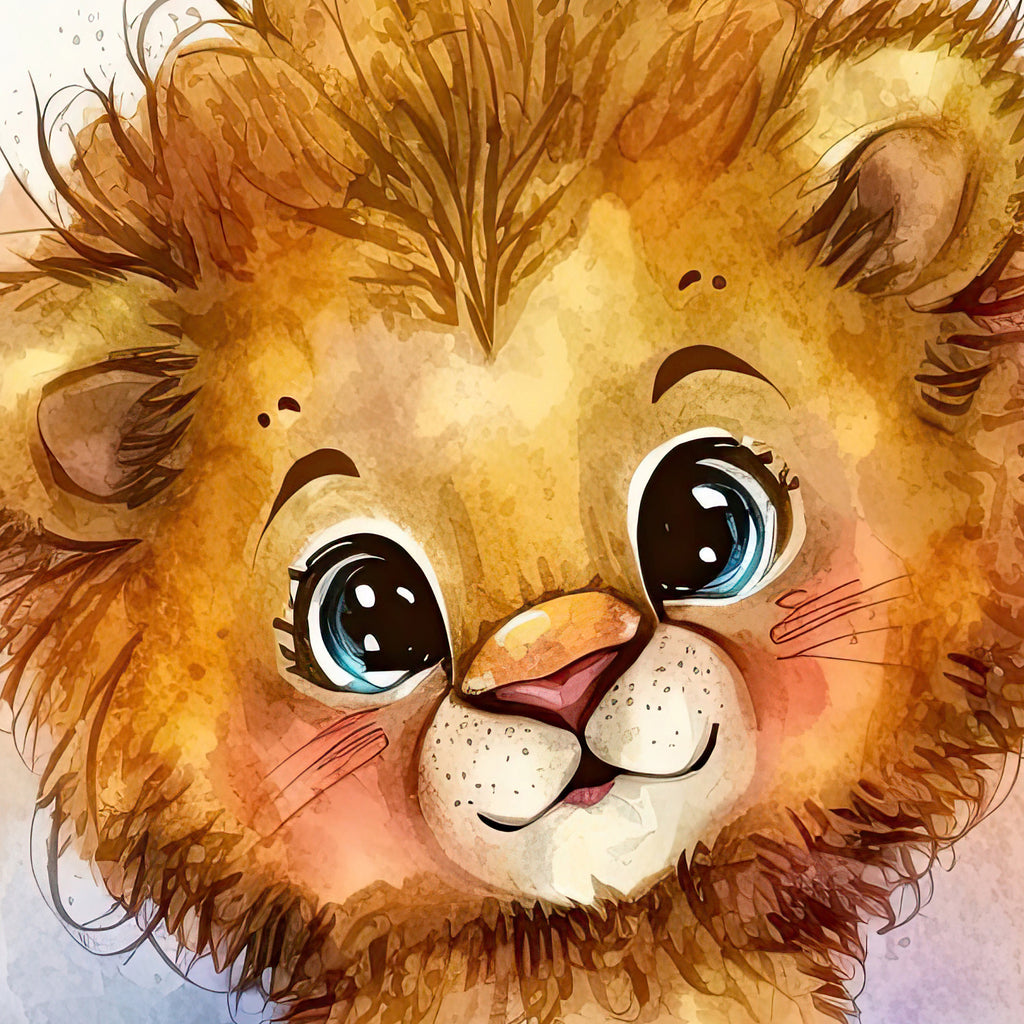 Baby Lion Watercolor Print Jungle Cat Nature Wall Art Kids Nursery Wildlife Gift Cute Animal Home Decor