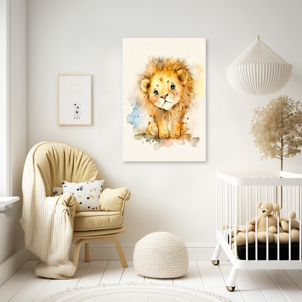 Baby Lion Watercolor Print Jungle Cat Nature Wall Art Kids Nursery Wildlife Gift Cute Animal Home Decor