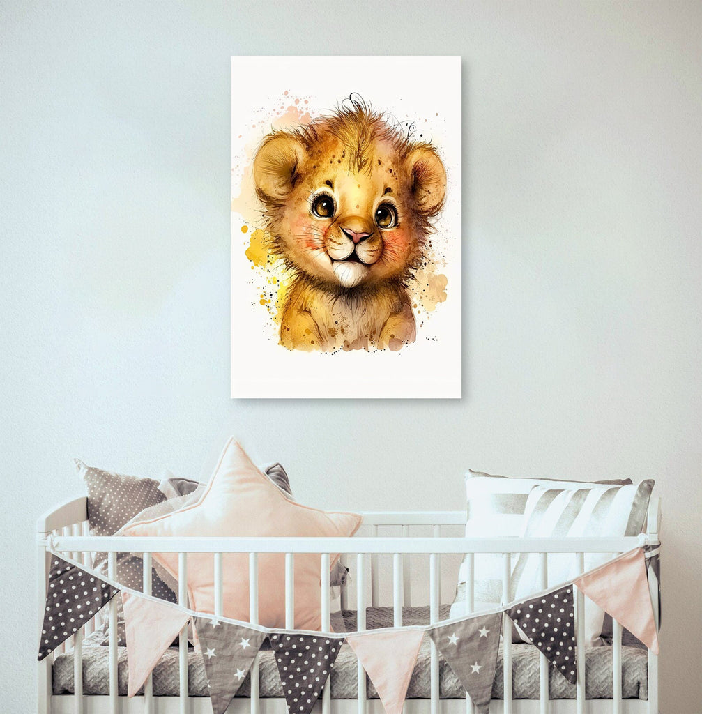 Baby Lion Watercolor Print Jungle Cat Nature Wall Art Kids Nursery Wildlife Gift Cute Animal Home Decor