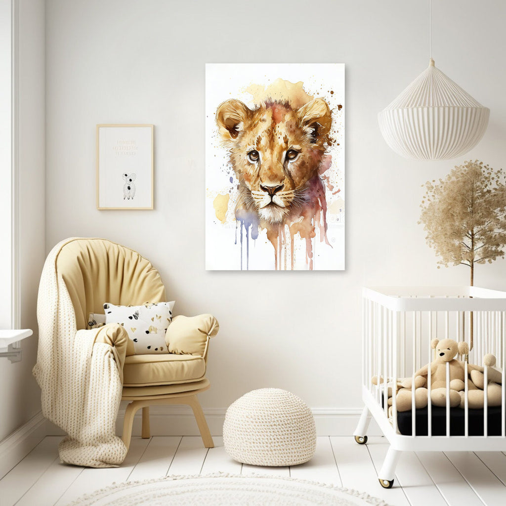 Baby Lion Watercolor Print Jungle Cat Nature Wall Art Kids Nursery Wildlife Gift Cute Animal Home Decor