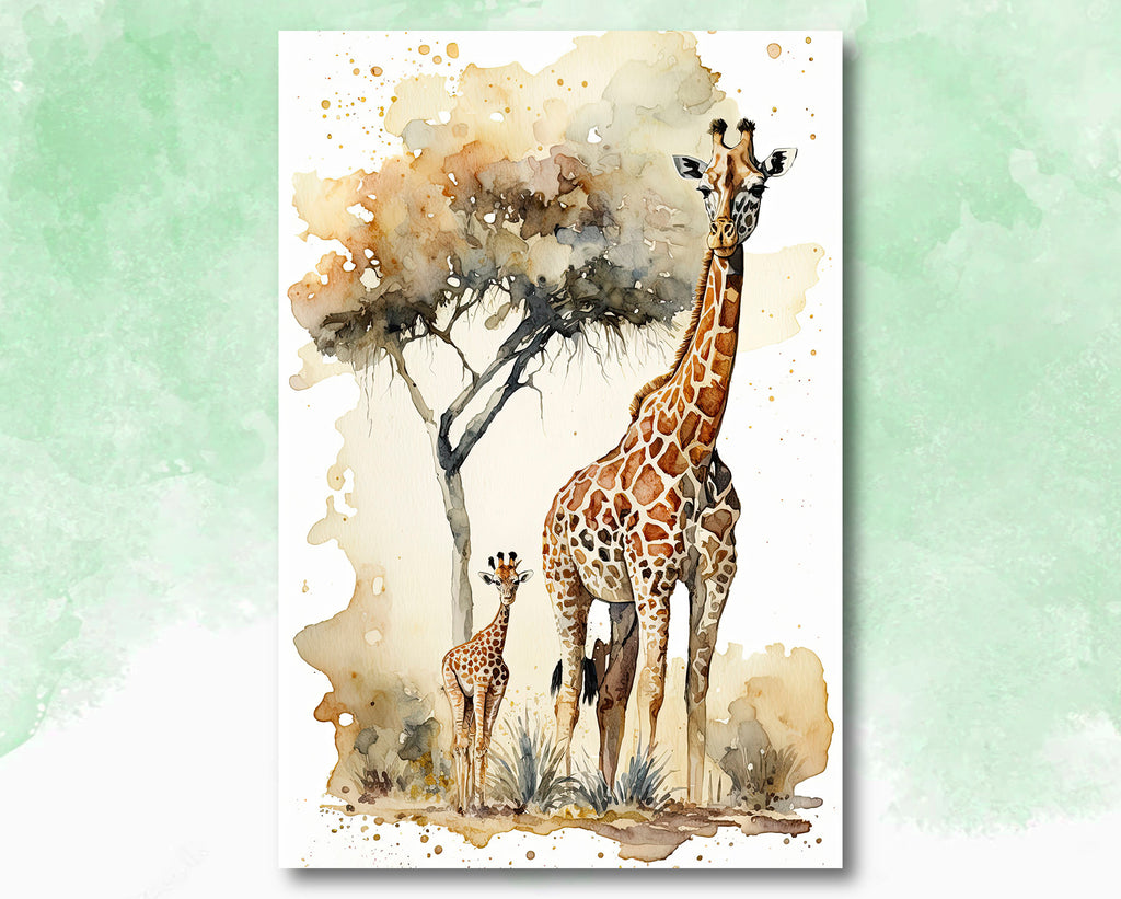 Giraffe Watercolor Print African Nature Wall Art Serengeti Wildlife Gift Animal Painting Home Decor