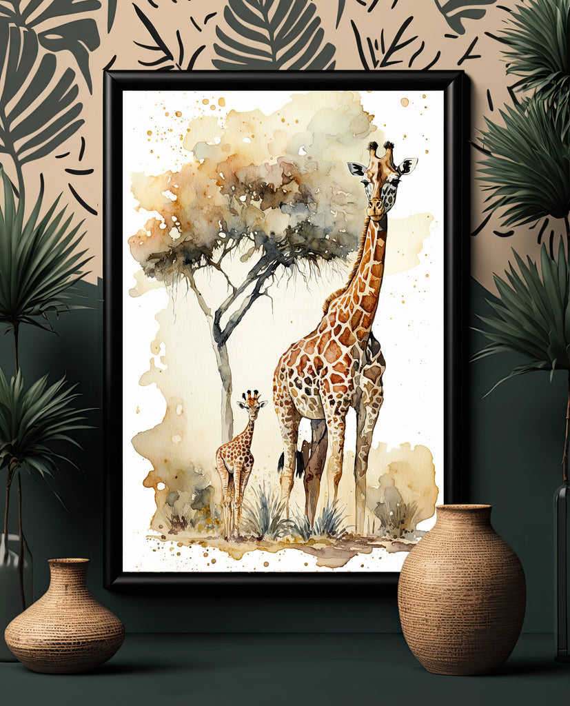 Giraffe Watercolor Print African Nature Wall Art Serengeti Wildlife Gift Animal Painting Home Decor