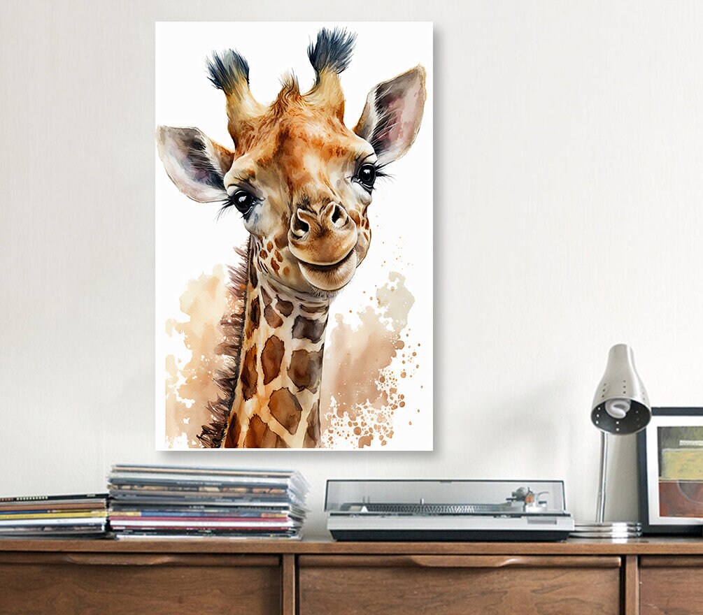 Giraffe Watercolor Print African Nature Wall Art Serengeti Wildlife Gift Animal Painting Home Decor