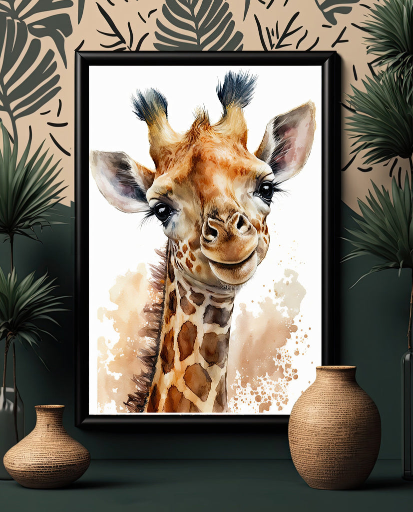 Giraffe Watercolor Print African Nature Wall Art Serengeti Wildlife Gift Animal Painting Home Decor