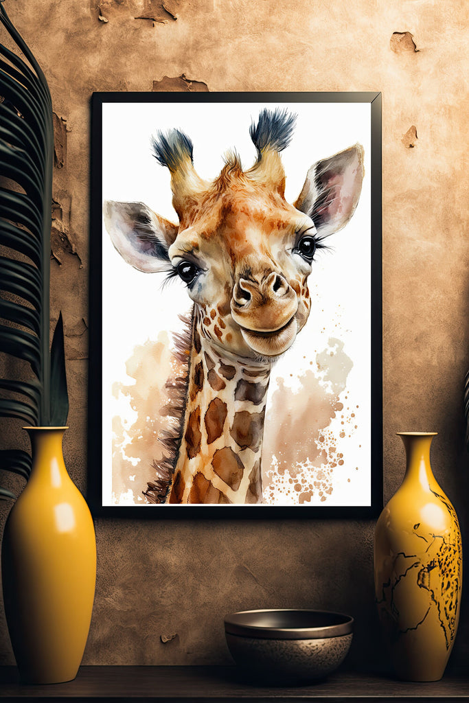 Giraffe Watercolor Print African Nature Wall Art Serengeti Wildlife Gift Animal Painting Home Decor