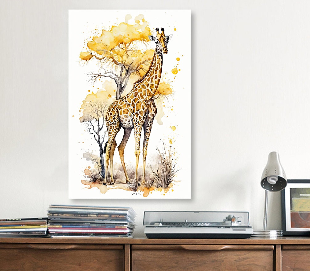 Giraffe Watercolor Print African Nature Wall Art Serengeti Wildlife Gift Animal Painting Home Decor