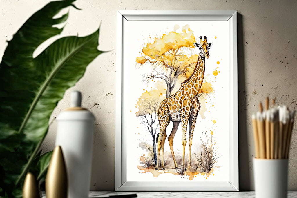 Giraffe Watercolor Print African Nature Wall Art Serengeti Wildlife Gift Animal Painting Home Decor