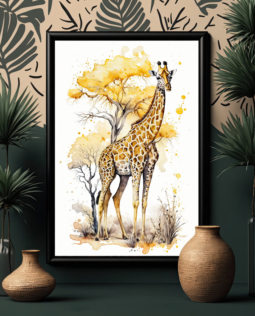 Giraffe Watercolor Print African Nature Wall Art Serengeti Wildlife Gift Animal Painting Home Decor